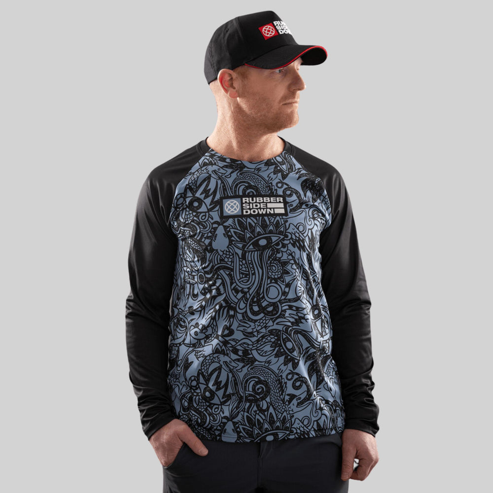 Men's Long Sleeve Blue Sidewinder Mountain Bike Jersey