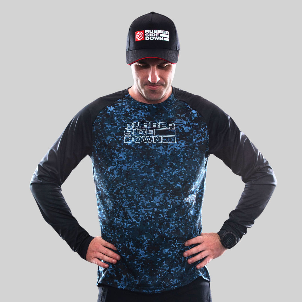 Men's Long Sleeve Blue Camo Mountain Bike Jersey